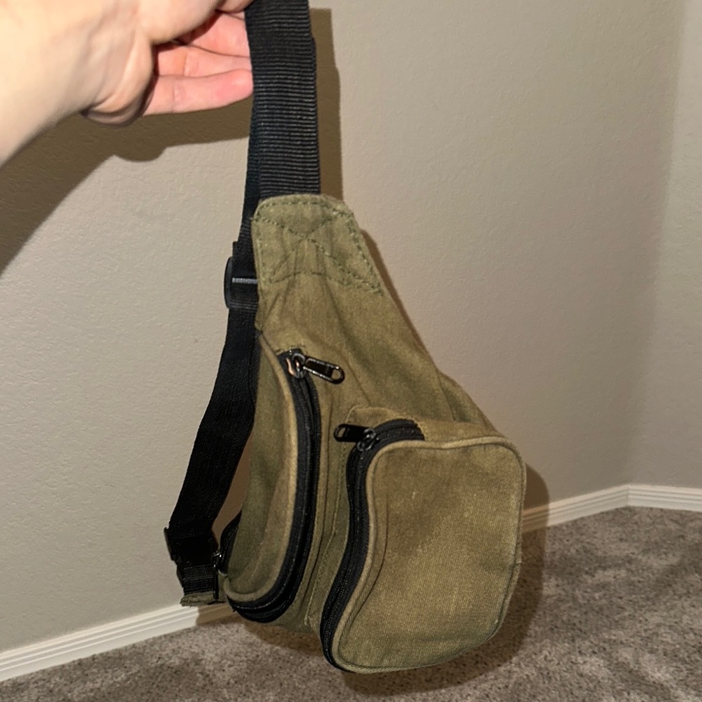Olive Green Canvas Sling Bag